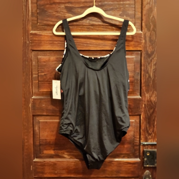 SWIMSUITS FOR ALL Floral Black One-Piece Tank Style Swimsuit - Plus Size 26 NWT - Picture 5 of 13